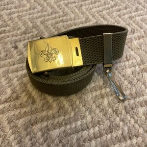 Vtg Boy Scouts of America Solid Brass Belt Green Knife Holder 40” Long Made USA